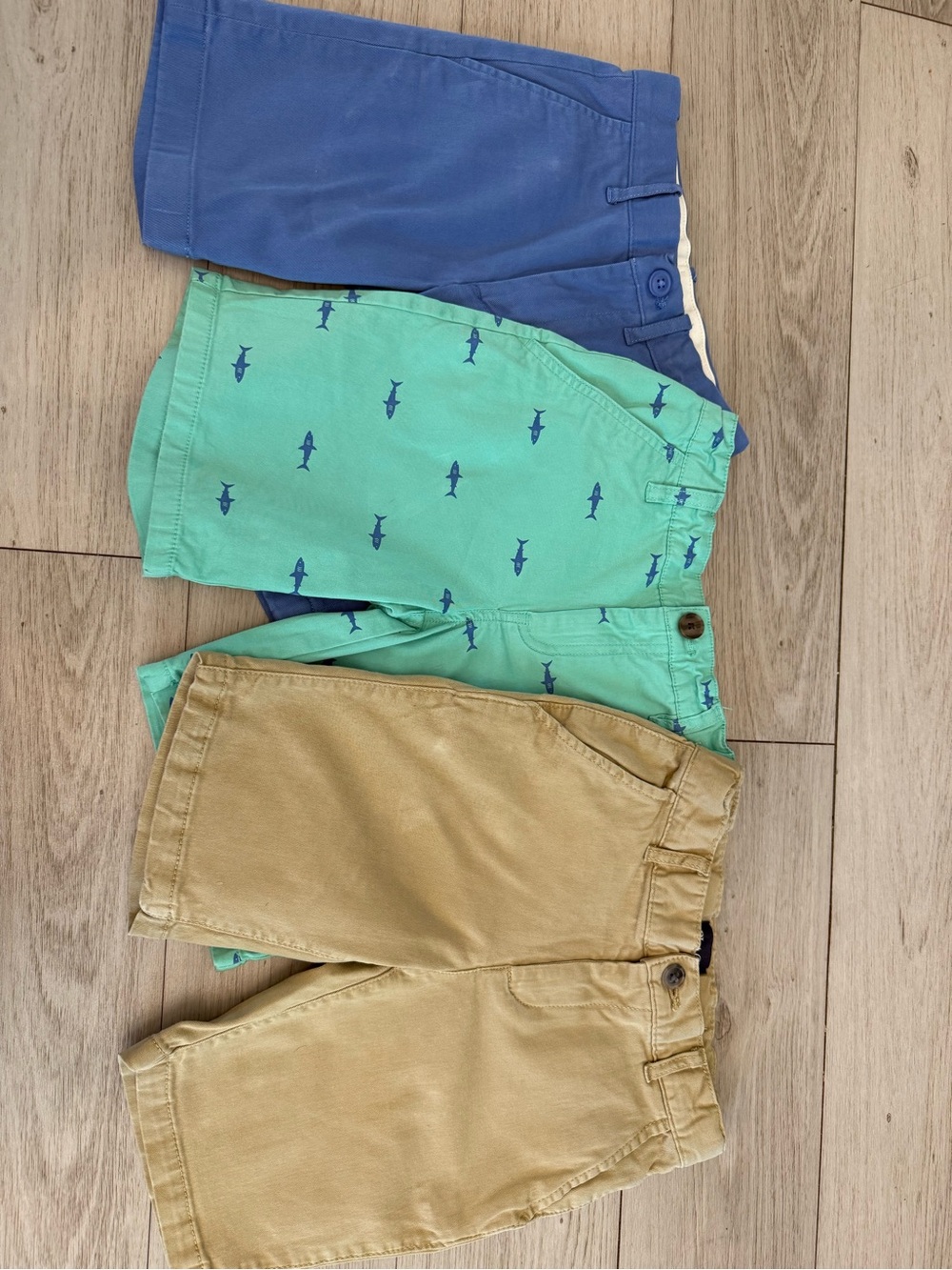 Crewcuts Three-Pack Shorts in Blue, Mint & Khaki